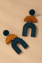 Green & Caramel Wood Geo Shape Earrings